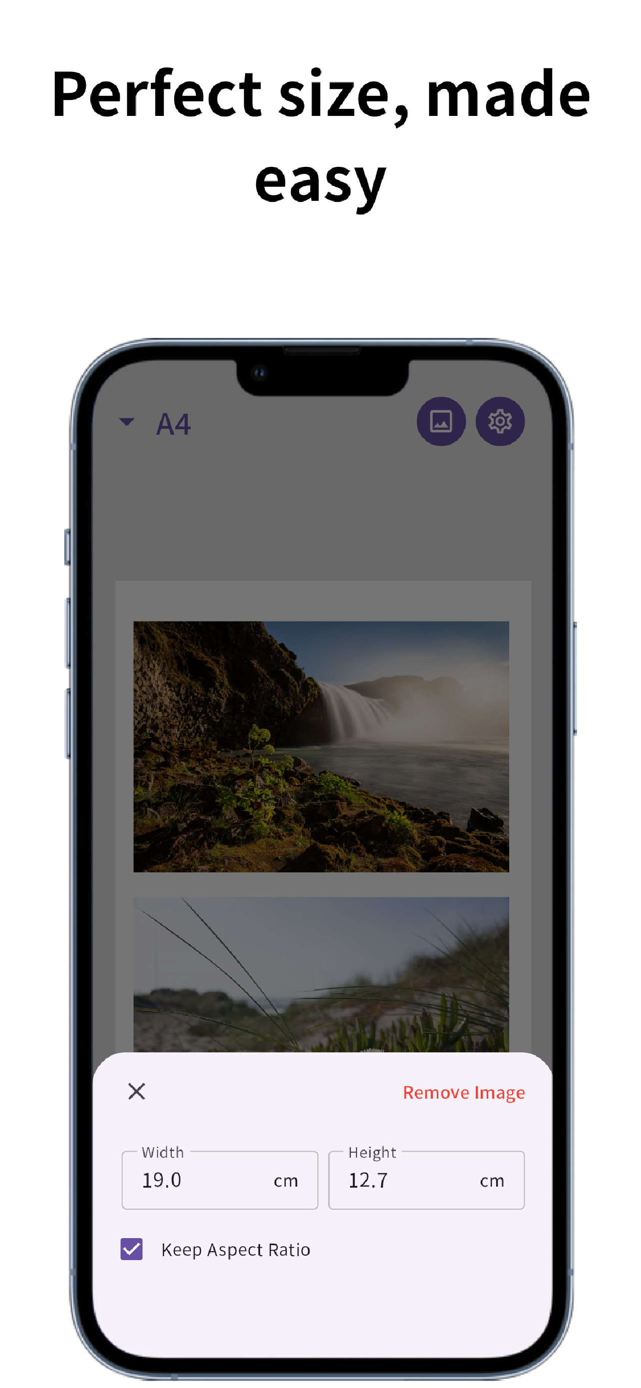 App usage specifying image size